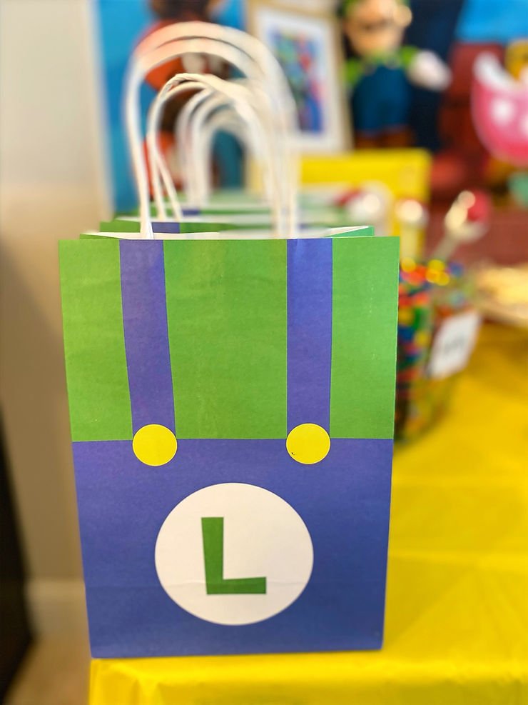 Mario-themed birthday party favor bags