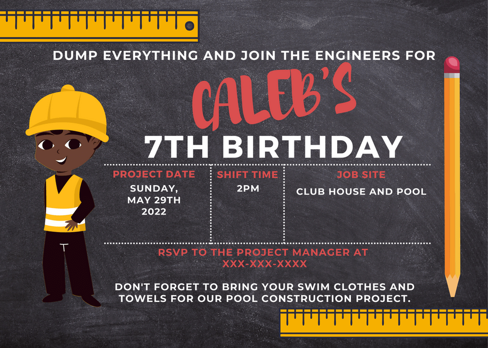 Engineer-themed party invite 